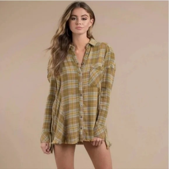 NEW Free People Juniper Ridge Plaid Shirt Large Flannel Cabincore Gauze Cotton - Picture 1 of 9